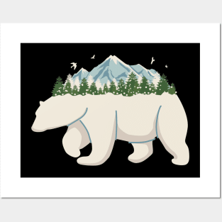 Polar bear mountain tree snow Posters and Art